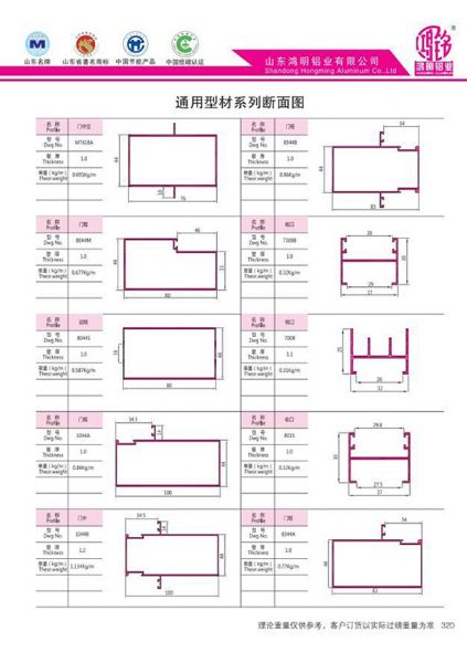 通用型材系列斷面圖