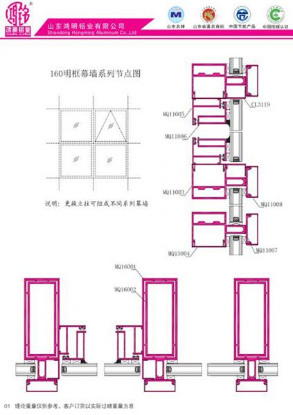 160明框幕墻系列節(jié)點(diǎn)圖