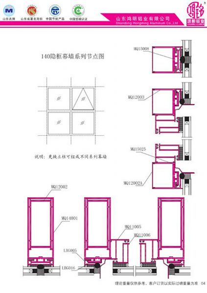 140隱框幕墻系列節(jié)點(diǎn)圖